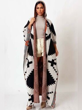 Oversized Aztec Baddie Sweater Hoodie Cardigan